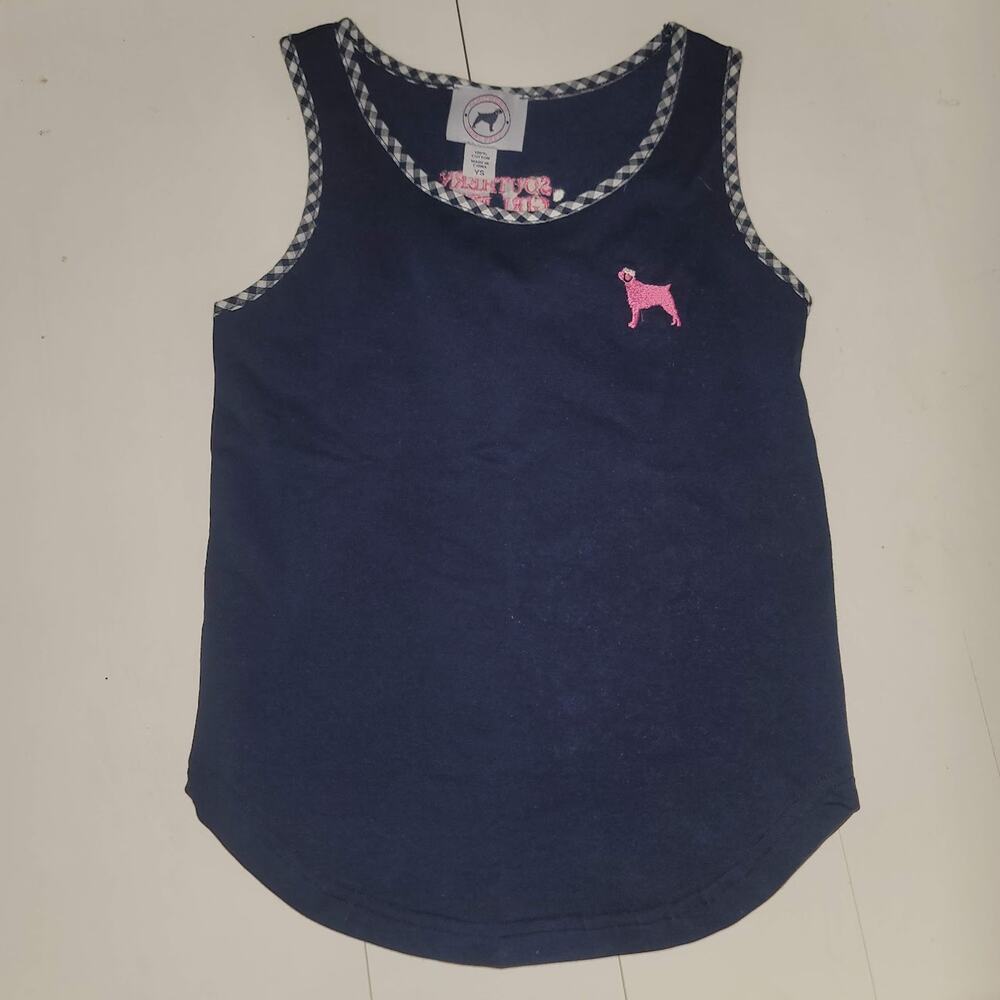 Southern Girl Prep NEW Sleeveless tank Shirt Cotton XL CASUAL dark blue plaid